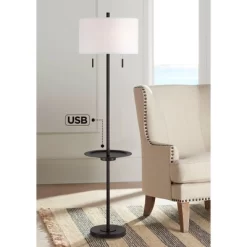 Possini Euro Design Valet Modern 66 1/2" Tall Standing Floor Lamp Tray Table USB Port Pull Chain Bronze Metal Living Room Charging Bedroom House