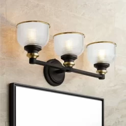 Possini Euro Design Poway Industrial Modern Wall Light Bronze Warm Brass Hardwire 24" 3-Light Fixture Textured Glass Bowl Shade For Bedroom Bathroom -Possini Euro Design Sales GUEST f1c2f0f6 0fda 465b 9808 1129e245dc3d