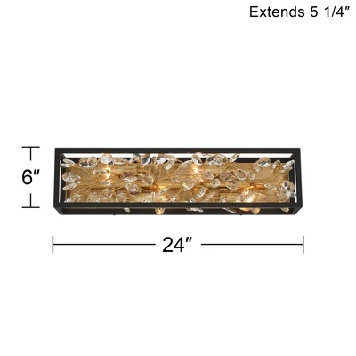 Possini Euro Design Modern Wall Lights Set Of 2 Black Gold Plated Hardwired 6" 4-Light Fixture Clear Crystal Flower Vine For Bedroom Bathroom Vanity 3 Possini Euro Design Modern Wall Lights Set Of 2 Black Gold Plated Hardwired 6" 4-Light Fixture Clear Crystal Flower Vine For Bedroom Bathroom Vanity - Image 3