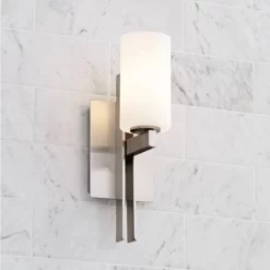 Possini Euro Design Ludlow Modern Wall Light Sconce Brushed Nickel Hardwire 4 1/2" Fixture Frosted Glass Shade For Bedroom Bathroom Vanity Reading