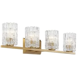 Possini Euro Design Icelight Modern Wall Light Warm Brass Hardwire 36" 4-Light Fixture Textured Ice Glass For Bedroom Bathroom Vanity Living Room -Possini Euro Design Sales GUEST f3d247e6 c980 433a b117 5eb8dca42549