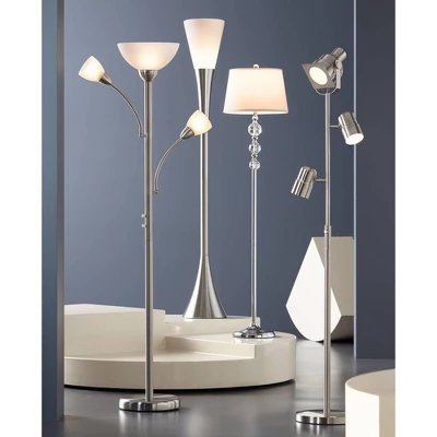 Possini Euro Design Alexei Modern Torchiere Floor Lamp With Side Lights 72" Tall Brushed Nickel White Crackle Glass For Living Room Reading Bedroom 7 Possini Euro Design Alexei Modern Torchiere Floor Lamp With Side Lights 72" Tall Brushed Nickel White Crackle Glass For Living Room Reading Bedroom - Image 7
