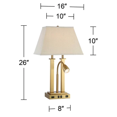 Possini Euro Design Deacon Modern Desk Table Lamp 26" High Brass With USB And AC Power Outlet In Base LED Reading Light Oatmeal Shade For Office Desk 5 Possini Euro Design Deacon Modern Desk Table Lamp 26" High Brass With USB And AC Power Outlet In Base LED Reading Light Oatmeal Shade For Office Desk - Image 5