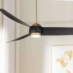 60" Possini Euro Design Stresa Modern Indoor Ceiling Fan With Dimmable LED Light Remote Control Warm Brass Matte Black For Living Room Kitchen House