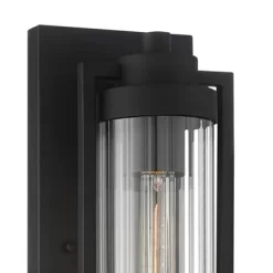 Possini Euro Design Bogota Modern Outdoor Wall Light Fixtures Set Of 2 Textured Black 15 1/2" Clear Ribbed Glass For Post Exterior Barn