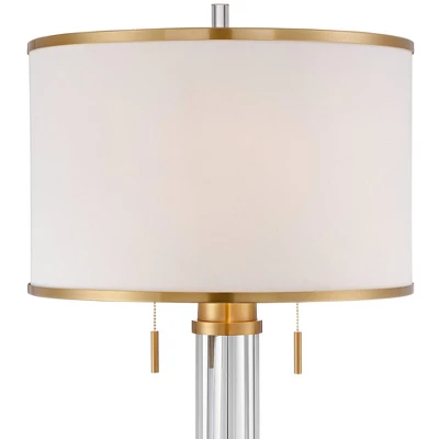 Possini Euro Design Cadence Modern Floor Lamp With Riser 67 1/2" Tall Crystal Glass Column Satin Brass Linen Drum Shade For Living Room Bedroom Office 2 Possini Euro Design Cadence Modern Floor Lamp With Riser 67 1/2" Tall Crystal Glass Column Satin Brass Linen Drum Shade For Living Room Bedroom Office - Image 2