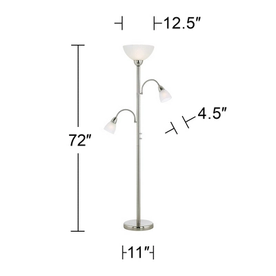 Possini Euro Design Alexei Modern Torchiere Floor Lamp With Side Lights 72" Tall Brushed Nickel White Crackle Glass For Living Room Reading Bedroom 6 Possini Euro Design Alexei Modern Torchiere Floor Lamp With Side Lights 72" Tall Brushed Nickel White Crackle Glass For Living Room Reading Bedroom - Image 6