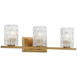 Possini Euro Design Icelight Modern Wall Light Warm Brass Hardwire 25" 3-Light Fixture Textured Ice Glass For Bedroom Bathroom Vanity Living Room -Possini Euro Design Sales GUEST f4f890dd 9ff2 47cd b9dd d62f44e5b430