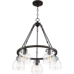 Possini Euro Design Bellis Bronze Wagon Wheel Pendant Chandelier 25" Wide Modern Clear Glass 5-Light Fixture For Dining Room House Kitchen Island Home -Possini Euro Design Sales GUEST f57f1f0b 5fd6 4d76 8765 b8e25ce9ca30