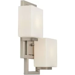 Possini Euro Design Modern Wall Light Sconce Brushed Nickel Hardwired 15 1/2" 2-Light Fixture Square Opal Glass Bedroom Bathroom -Possini Euro Design Sales GUEST f614888e 2d9c 4404 a7cc 4249775d0195