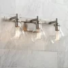 Possini Euro Design Modern Wall Light Brushed Nickel Hardwired 21" Wide 3-Light Fixture Clear Glass Globe Bathroom Vanity Mirror