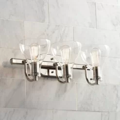 Possini Euro Design Sorren Industrial Modern Wall Light Polished Chrome Hardwire 20 1/2" 3-Light Fixture Clear Glass For Bedroom Bathroom Vanity Home -Possini Euro Design Sales GUEST f87287ce f5b9 4dcb 8a58 863959e15f1b