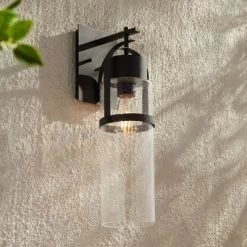 Possini Euro Design Caramela 20" High Modern Outdoor Wall Light Fixture Mount Porch House Exterior Outside Weatherproof Black Metal Clear Glass Shade -Possini Euro Design Sales GUEST f9a196f5 f21c 435a 94b2 3141e2a9145b