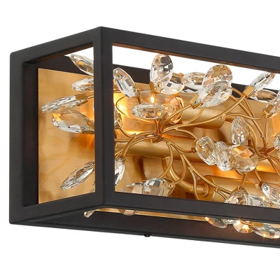 Possini Euro Design Modern Wall Lights Set Of 2 Black Gold Plated Hardwired 6" 4-Light Fixture Clear Crystal Flower Vine For Bedroom Bathroom Vanity 2 Possini Euro Design Modern Wall Lights Set Of 2 Black Gold Plated Hardwired 6" 4-Light Fixture Clear Crystal Flower Vine For Bedroom Bathroom Vanity - Image 2