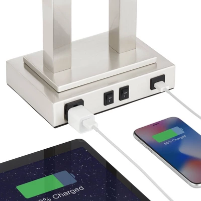 Possini Euro Design Amity Modern Table Lamp 26" High Brushed Nickel With USB And AC Power Outlet In Base White Linen Shade For Bedroom Bedside Desk 3 Possini Euro Design Amity Modern Table Lamp 26" High Brushed Nickel With USB And AC Power Outlet In Base White Linen Shade For Bedroom Bedside Desk - Image 3