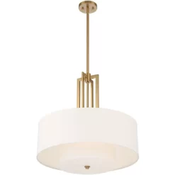 Possini Euro Design Sundry Warm Brass Pendant Chandelier 24" Wide Modern Double Drum Shades 4-Light Fixture For Dining Room House Foyer Kitchen Island -Possini Euro Design Sales GUEST fb9356c2 83f6 4e70 a526 b05f018a6ec7