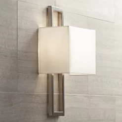 Possini Euro Design Modern Wall Light Sconce Brushed Nickel Hardwired 15 1/2" High Fixture Faux Silk For Bedroom Bathroom Hallway -Possini Euro Design Sales GUEST fbc32ac1 d36a 43bd 8057 0193fddd1b14