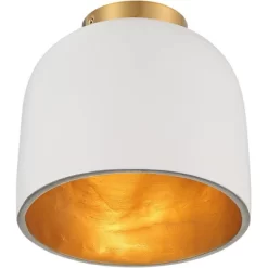 Possini Euro Design Merrick Modern Industrial Ceiling Light Flush Mount Fixture 9 1/4" Wide White Cement Gold For Bedroom Kitchen Living Room Hallway -Possini Euro Design Sales GUEST fbc4bc1b 4c28 4878 bb3e 12a42c5582f7