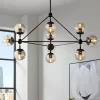 Possini Euro Design Gable Black Large Chandelier 41 1/2" Wide Mid Century Modern Cognac Glass Shade 10-Light Fixture For Dining Room Kitchen Island