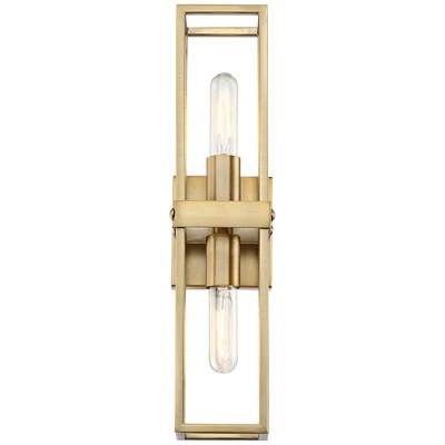 Possini Euro Design Fabian Modern Wall Light Sconces Set Of 2 Warm Brass Hardwired 4" 2-Light Fixture Open Rectangular Frame For Bedroom 8 Possini Euro Design Fabian Modern Wall Light Sconces Set Of 2 Warm Brass Hardwired 4" 2-Light Fixture Open Rectangular Frame For Bedroom - Image 8