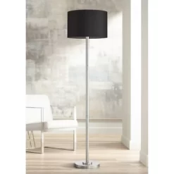 Possini Euro Design Meridian Modern 72" Tall Floor Lamp Brushed Nickel Metal Light Blaster LED Black Drum Shade For Living Room Bedroom