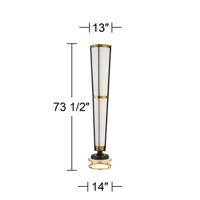 Possini Euro Design Vista Mid Century Modern Torchiere Floor Lamp With Riser 73 1/2" Tall Brass Gunmetal Gray Off White Linen Shade For Living Room 5 Possini Euro Design Vista Mid Century Modern Torchiere Floor Lamp With Riser 73 1/2" Tall Brass Gunmetal Gray Off White Linen Shade For Living Room - Image 5