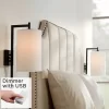 Possini Euro Design Modern Wall Lamps Set Of 2 With USB Port Black Plug-In 8" Light Fixture White Fabric Shade For Bedroom Bedside House