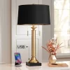 Possini Euro Design Wynne Traditional Table Lamp 30" Tall Warm Gold With USB Charging Port Black Drum Shade For Bedroom Living Room Bedside Nightstand