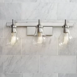 Possini Euro Design Modern Wall Light Brushed Nickel Hardwired 21" Wide 3-Light Fixture Clear Glass Globe Bathroom Vanity Mirror -Possini Euro Design Sales GUEST feba1c29 bb0b 430e 86d3 38274245a377